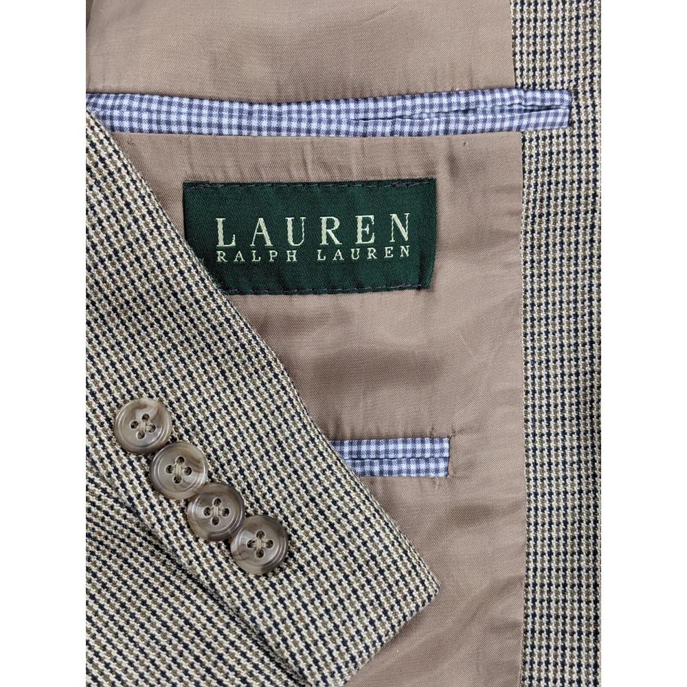 46R Lauren Ralph Lauren‎  Brown Black Tan Tooth 100% SILK Jacket Blazer Coat